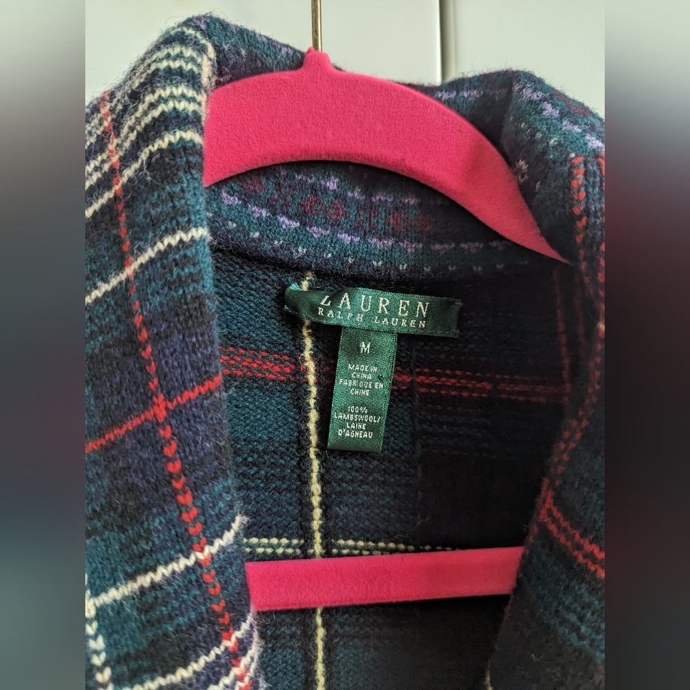 Lauren Ralph Lauren Patchwork Wool Cardigan Gold Buttons Plaid Tartan - Picture 2 of 6